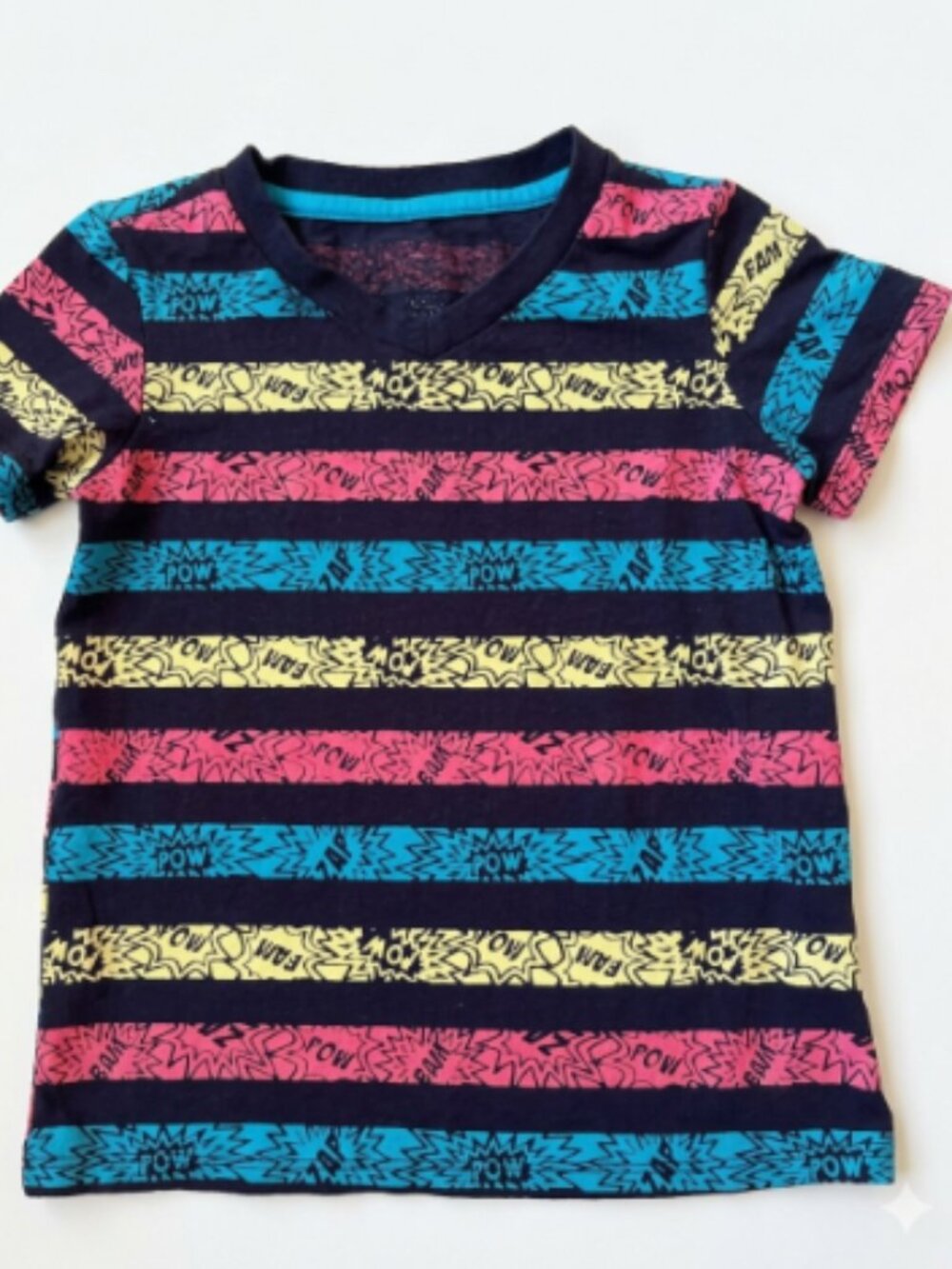 Gymboree Boys Striped Superhero Comic Book V-Neck T-Shirt Size 5T EUC